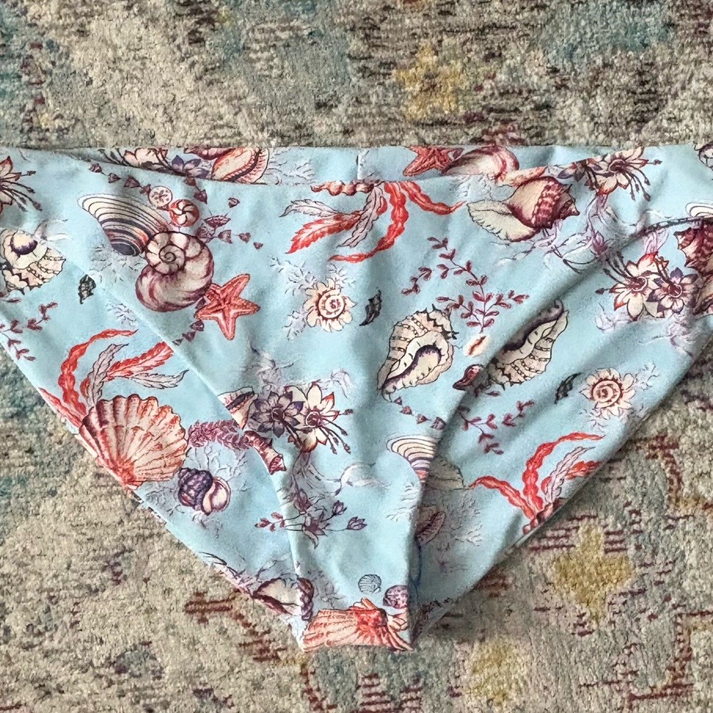 Fused Hawaii Seashell Print Bikini Bottoms - Light Blue and Coral NWT